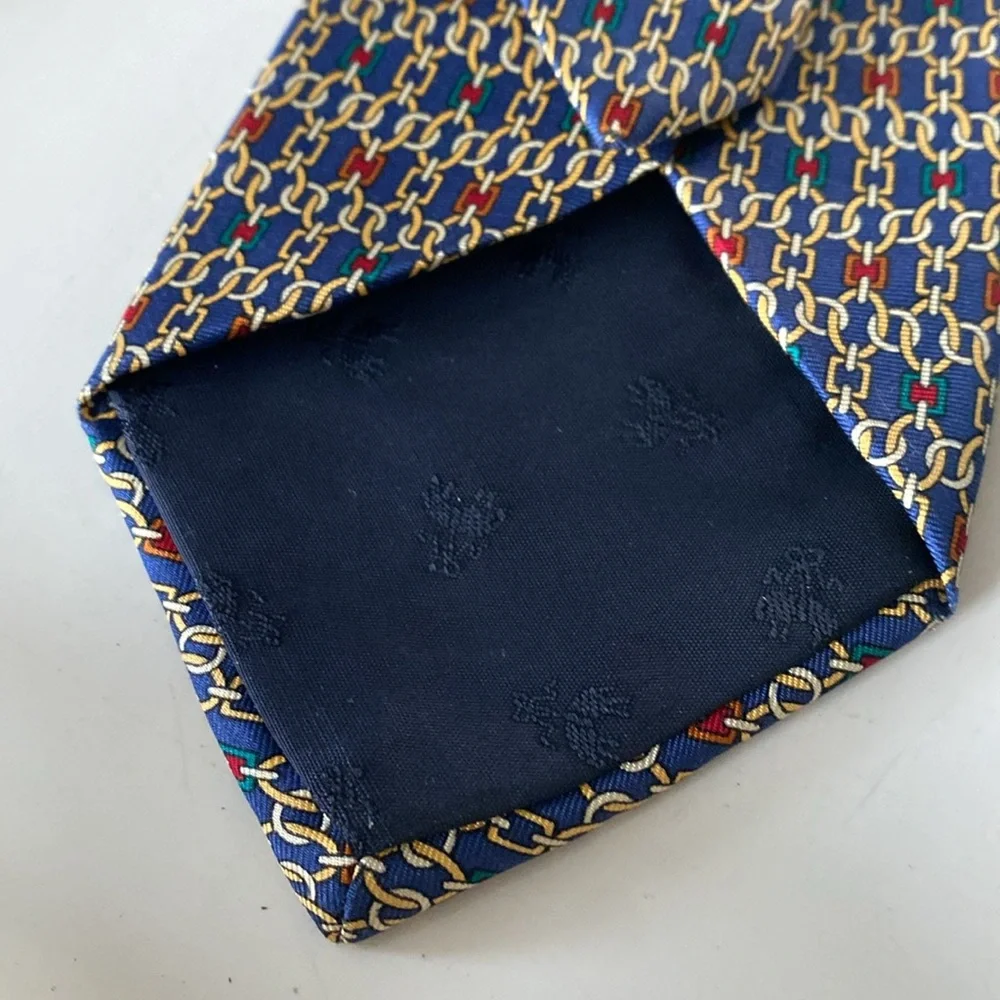 Brooks Brothers Makers Silk Navy Blue Gold Link Tie. Made in USA